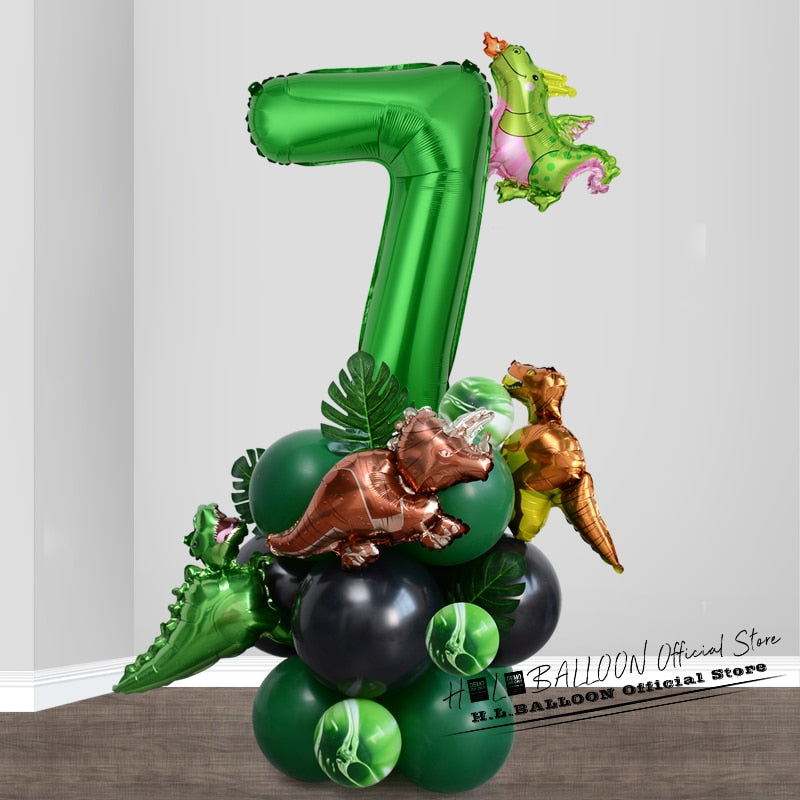 pcs/Set Jungle Party Balloons Tropical Dinosaur Number Balloon Safari Palm Leaf Animal Birthday Decoration Kids Baby Shower 