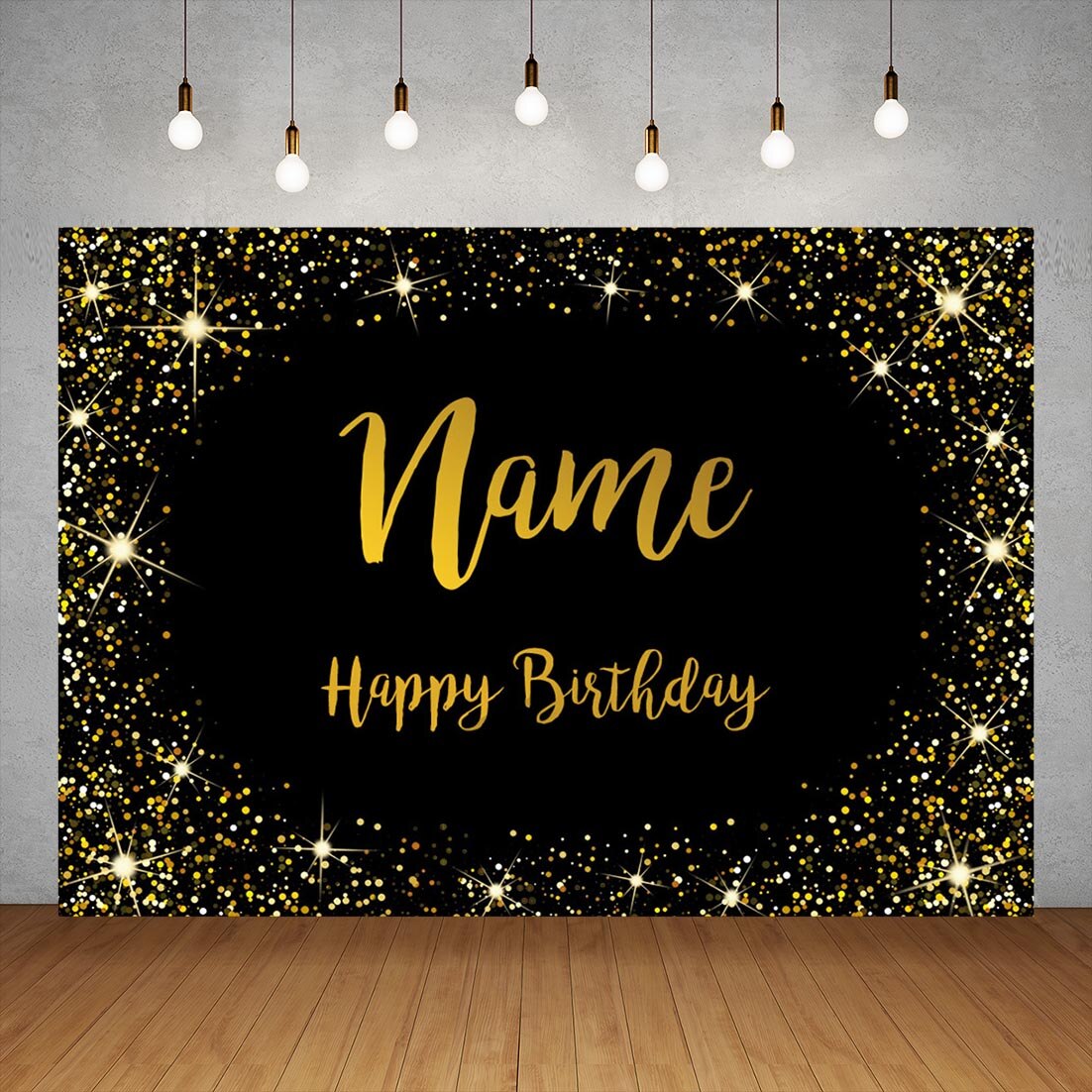 Birthday Black Golden Glitter Custom Name Photography Backgrounds Vinyl Backdrop Children Party Banner Anniversary Photocall 