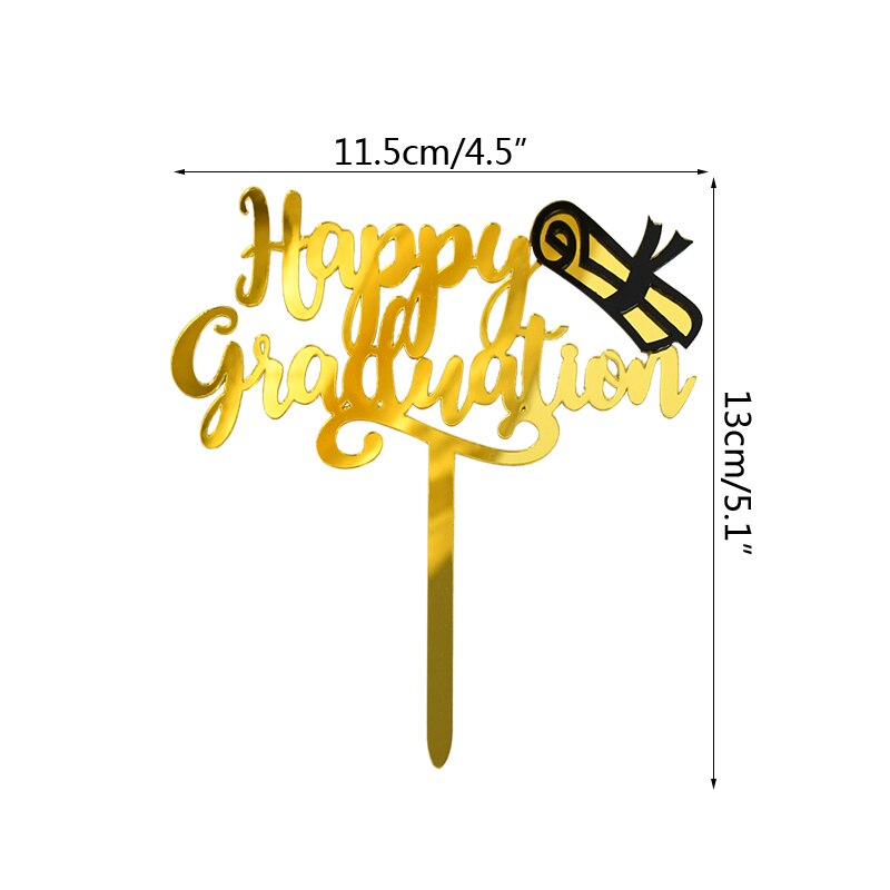 3pcs Happy Graduation Acrylic Cake Toppers Gold Black Congrats Grad Cake Topper for Class of 2022 College Celebrate Party Decor PartyDecorHQ