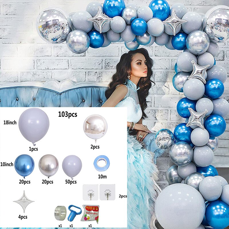 pcs Blue Silver grey Balloon DIY Garland Kit Wedding Baby Shower Girls Birthday Party Decorations Supplies Inflatable