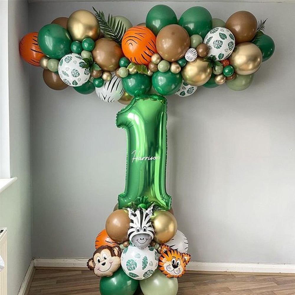 Pcs Summer Jungle Animal Balloon Garland Inch Green Number Column Kids Birthday Party Decorations Safari Decors Inflatable