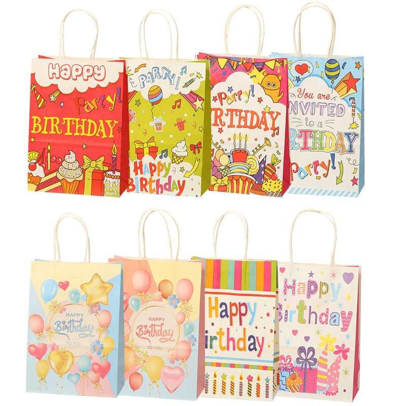 pcs Kraft Paper Gift Bag Handle Happy Birthday Packaging Wedding Favors Guests Festival Supplies 