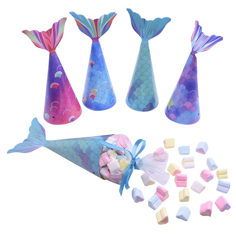 pcs/set Mermaid Tail Paper Candy Box Popcorn Cookie Bag Birthday Party Gifts Packaging Decor Baby Shower Supplies 