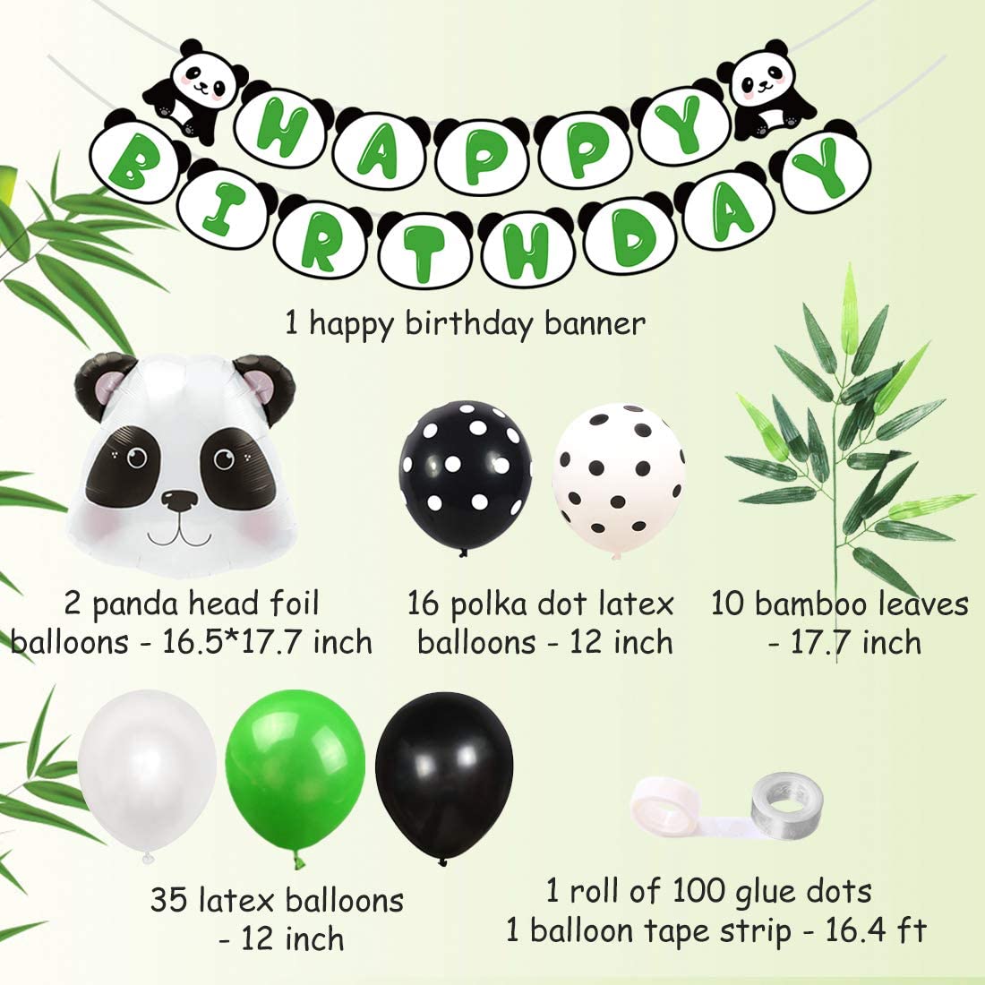 Panda Theme Party Decorations Green Balloons Set Happy Birthday Banner  for 1st 2nd 3rd Birthday Party Supplies PartyDecorHQ