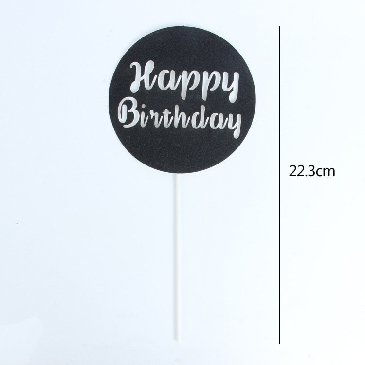 pcs Black Gold Cake Topper Happy Birthday Anniversary Cupcake Top Flags Candles Party Family Baking Decor Supplies 