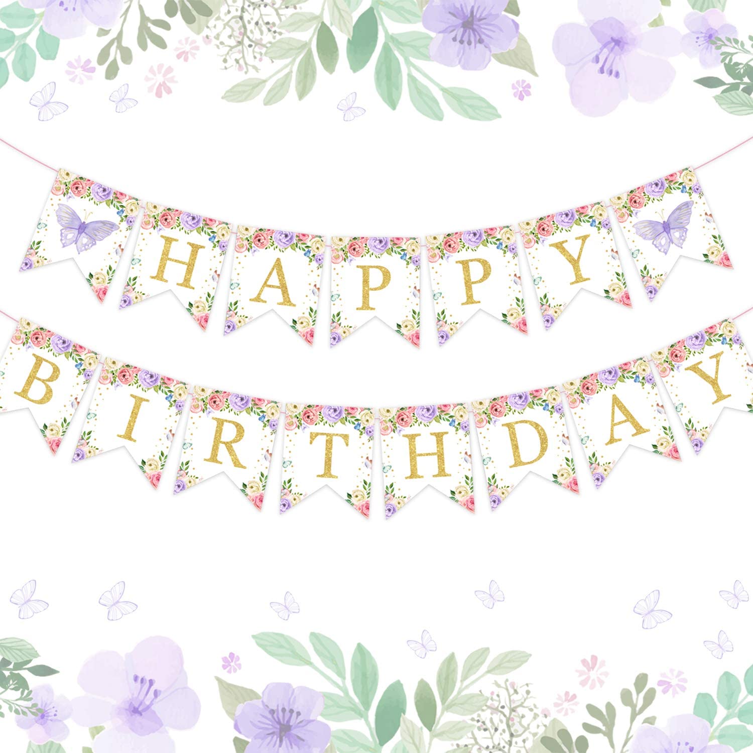 Butterfly Theme Party Decorations Happy Birthday Butterfly Floral Banner for 1st 2nd 3rd Birthday Party Supplies PartyDecorHQ