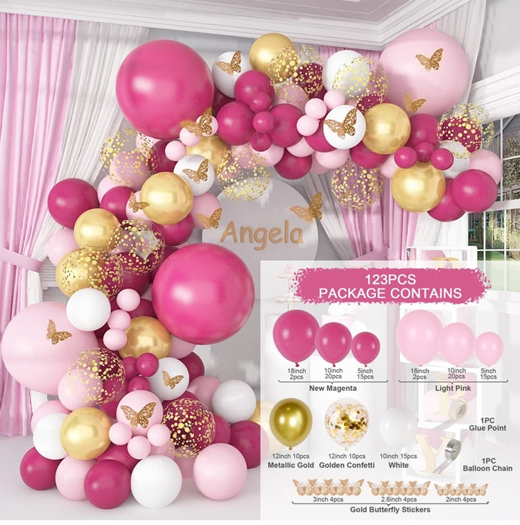 Macaron Pink Balloon Garland Arch Kit Wedding Birthday Party Decoration Kids Globos Gold Confetti Latex Ballon Baby Shower Girl Inflatable Decorations