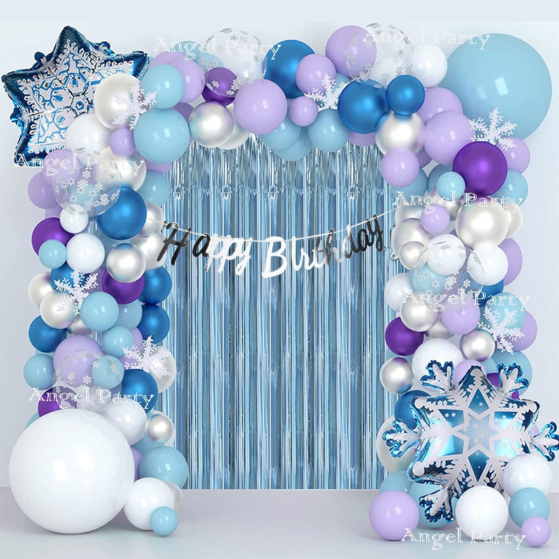 Frozen elsa Snowflakes Foil Balloons Garland Arch Happy Birthday Banner Baby Shower Baptism Party Globos Kids Toy Gifts Girls Inflatable Decorations