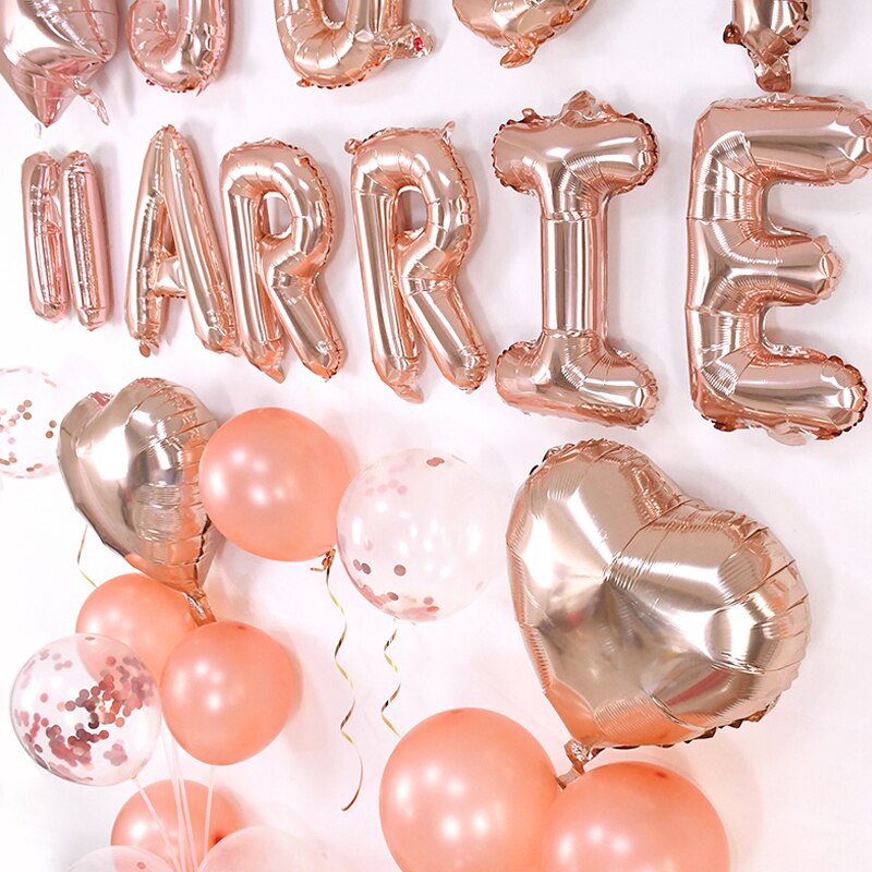 Rose Gold Just Married Balloons Wedding Star Heart Balloon Bridal Shower Air Globos Decoration Hen Bachelorette Party Supplies 