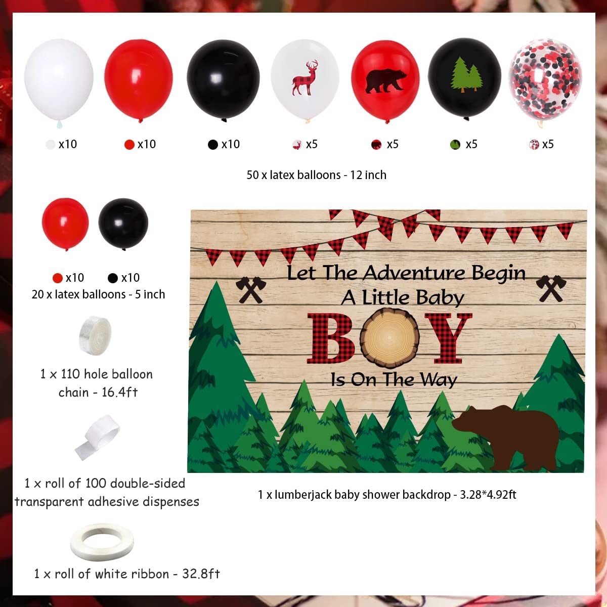 Party Decoration Red Black Balloons Garland Arch Kit for Woodland Hunting Theme Birthday Party Baby Shower Supplies PartyDecorHQ