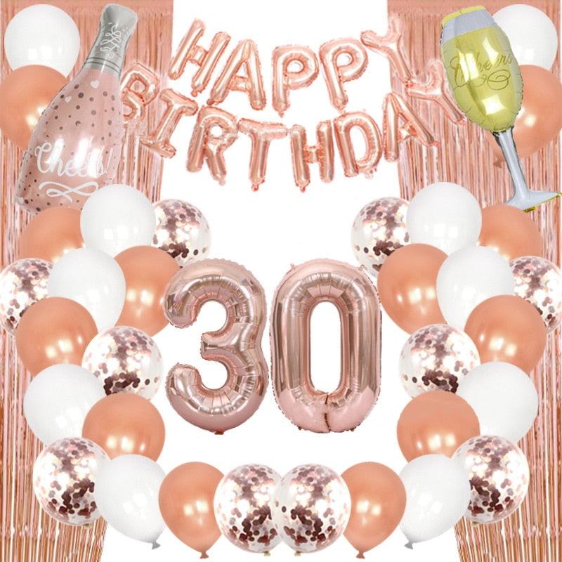 Rose Gold th Birthday Party Decoration Balloon Set Foil Confetti Banner Fringe Curtain 