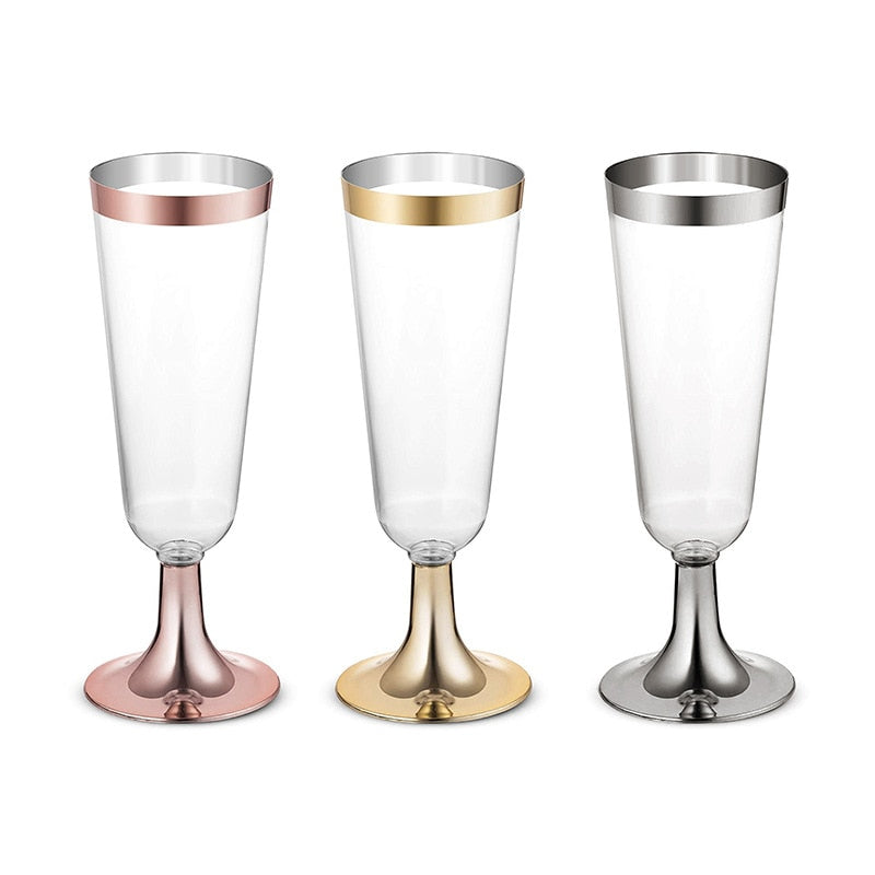 pcs Rose Gold Silver Disposable Goblets Cup Plastic Transparent Drink Champagne Cups Wedding Birthday Party Festival Supplies 