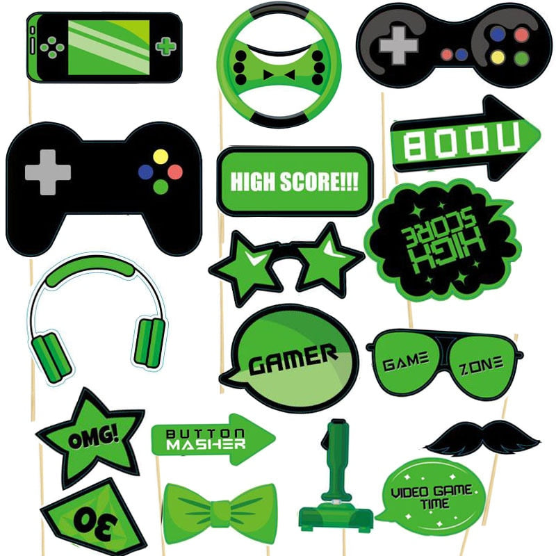 Game Theme Birthday Party Photo Props Decorations Earphone Glasses Photobooth Tools Boys Supplies 