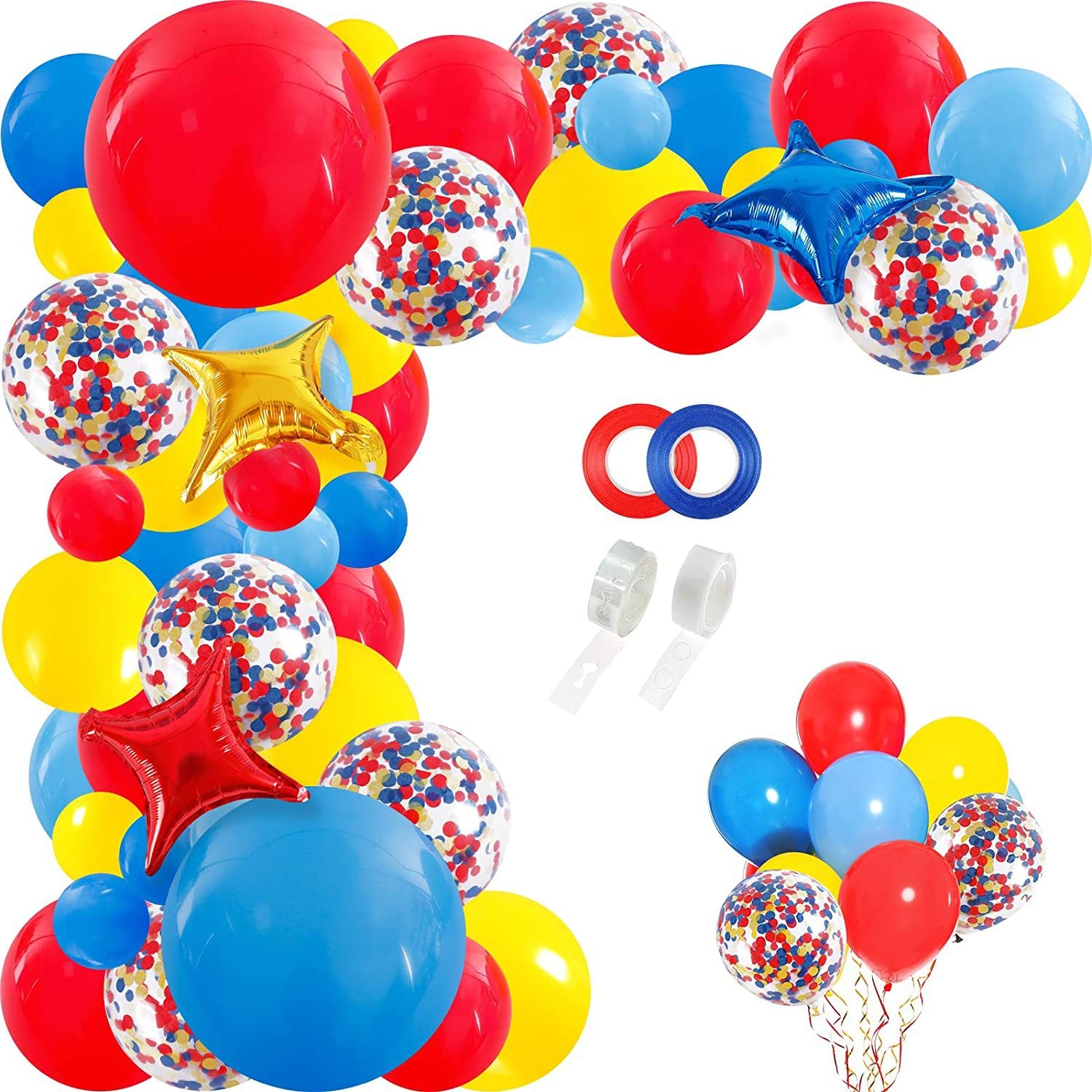 Carnival Theme Party Supplies Red Blue Star Foil Confetti Balloon Garland Arch Kit for Kid Birthday Party Decoration PartyDecorHQ