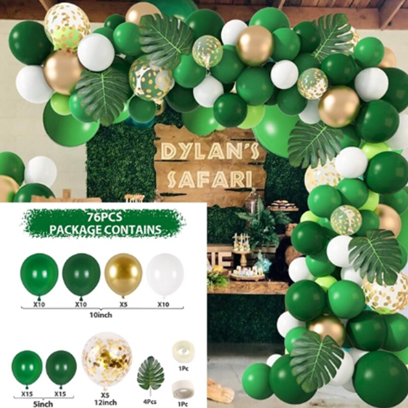 76Pcs Jungle Safari Garland Balloons Arch Kit Wild One Birthday Party Decor Baby Shower Globos Artificial Leaf Confetti Balloon PartyDecorHQ