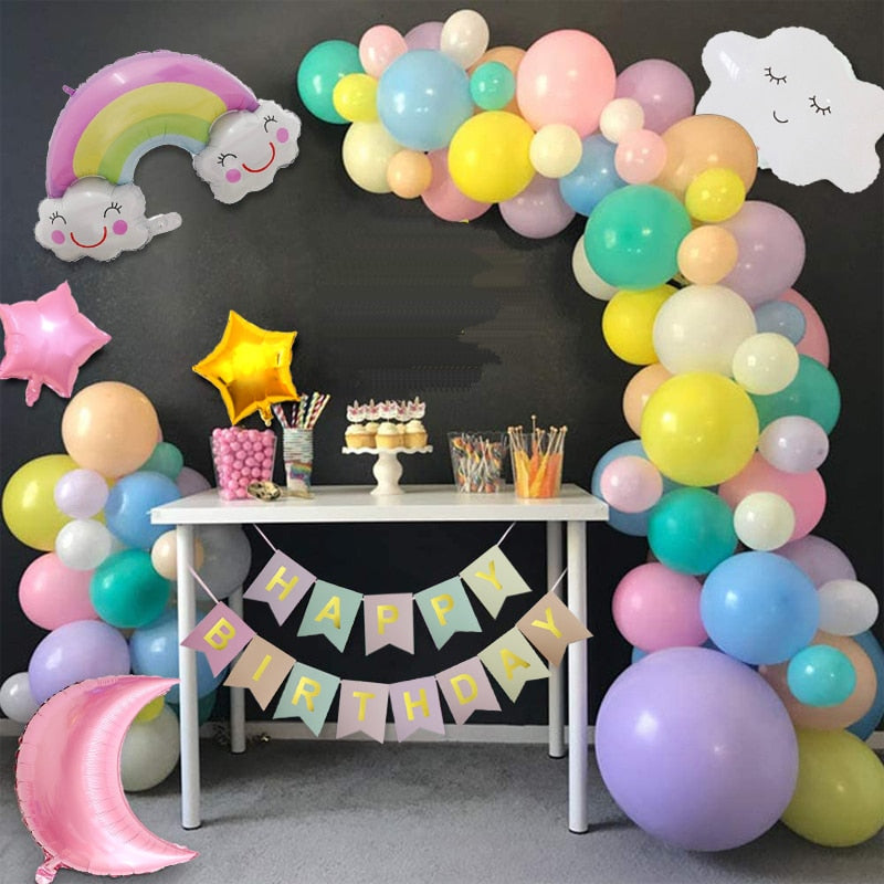 Sky Theme Pastel Balloon Arch Kit Star Rainbow Clouds Moon Sun Happy Banner Baby Kids Birthday Decoration Girl Inflatable Party Decorations