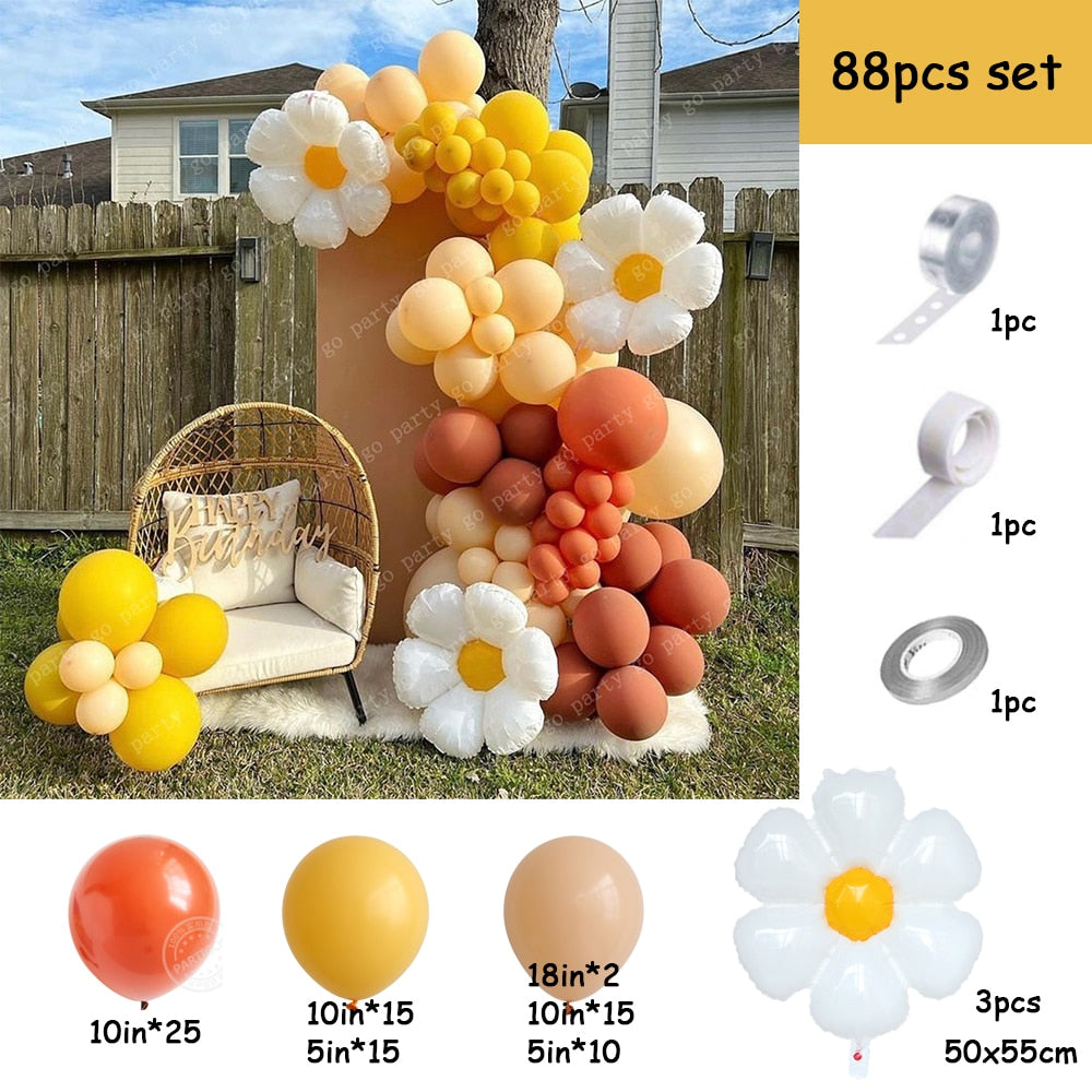 pcs Daisy Balloons Garland Arch Kit Retro Coffee Blush Yellow Latex Globos Wedding Birthday Party Decorations Kids Baby Shower Inflatable