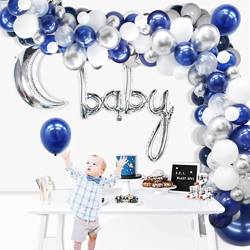 Navy Blue Silver Latex Balloons Garland Arch Kit Graduation Baby Shower Wedding Birthday Party Decoration Supplies Inflatable Decorations