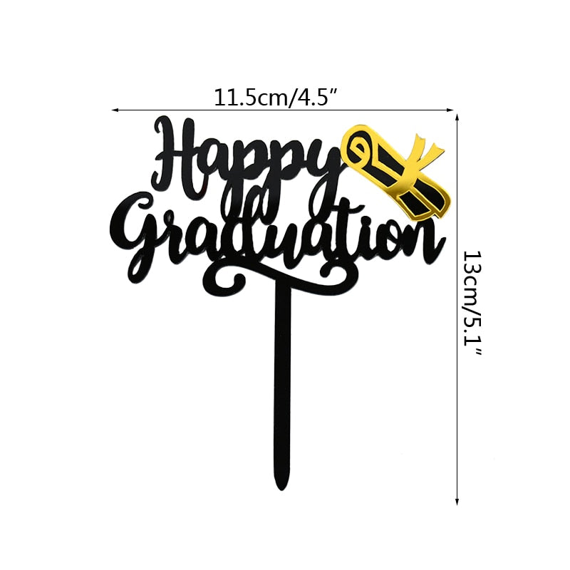 3pcs Happy Graduation Acrylic Cake Toppers Gold Black Congrats Grad Cake Topper for Class of 2022 College Celebrate Party Decor PartyDecorHQ