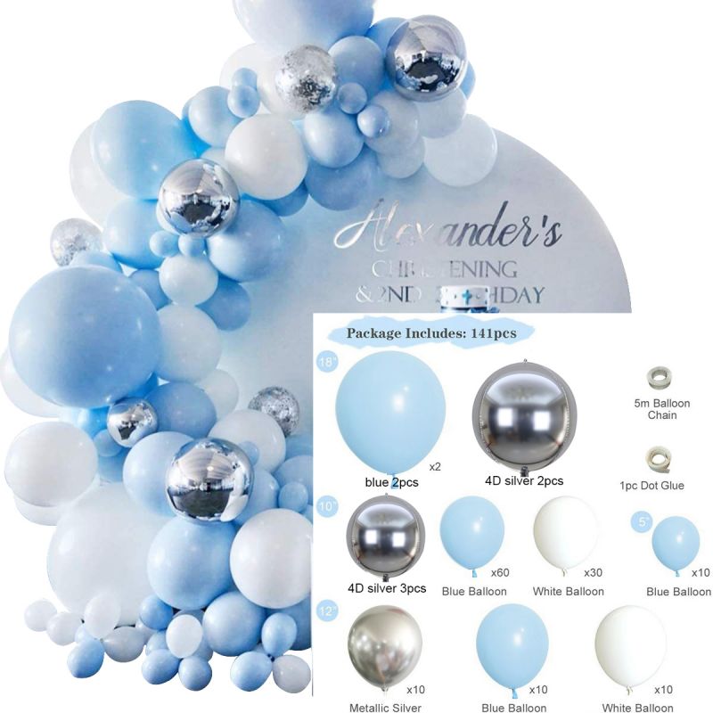 141pcs Macaron Blue Balloons Garland Arch Kit Confetti Ballon Kids Birthday Wedding Party Decoration Baby Showe Background Decor PartyDecorHQ