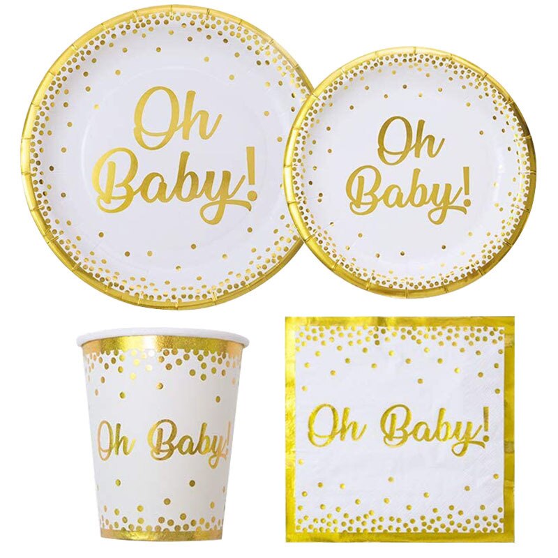 Baby Shower Party Supplies Disposable Tableware Set OH BABY Paper Plates Cups Napkins Tablecloths Baptism 