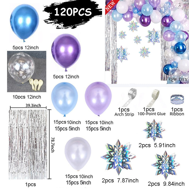 Frozen elsa Snowflakes Foil Balloons Garland Arch Happy Birthday Banner Baby Shower Baptism Party Globos Kids Toy Gifts Girls Inflatable Decorations