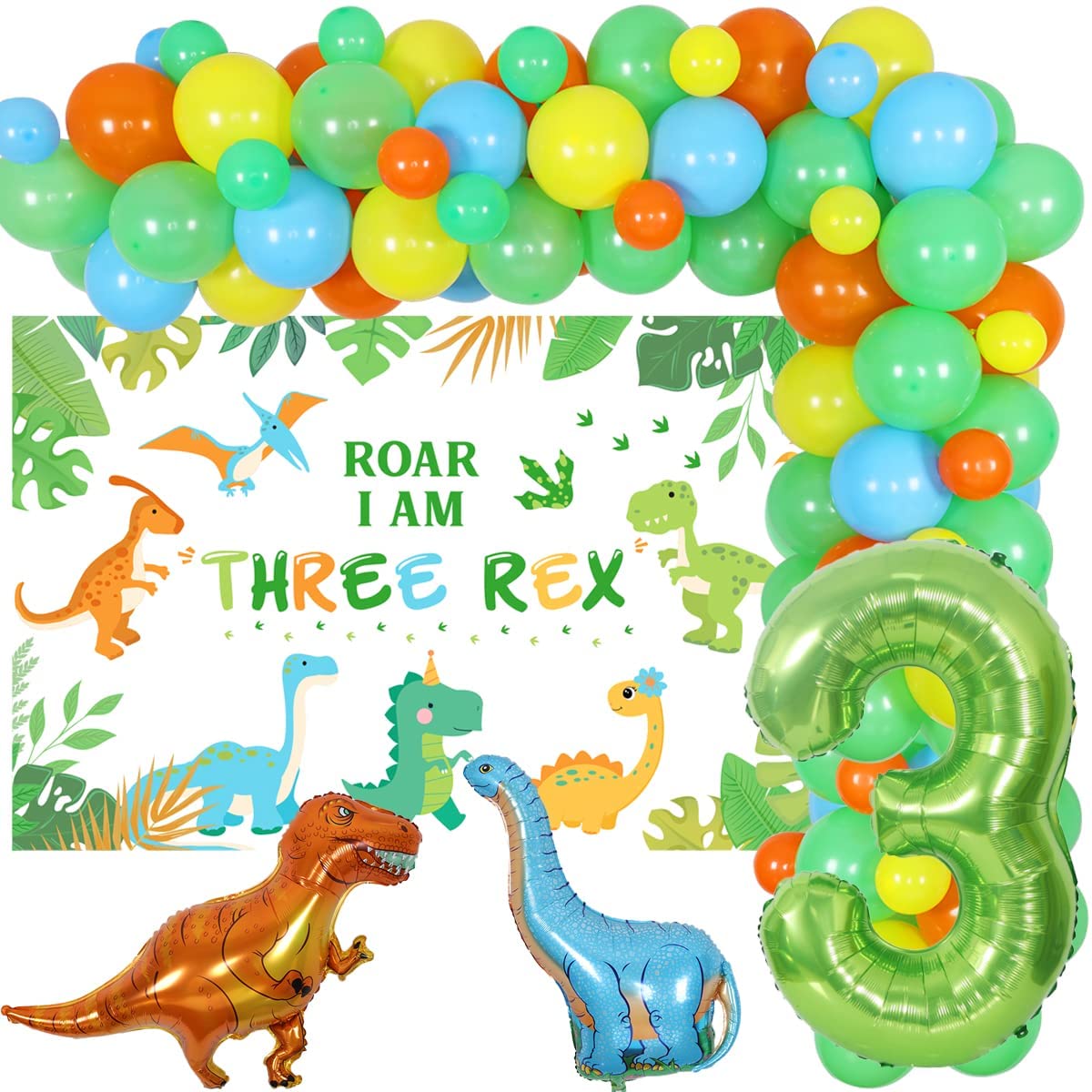 Green Dinosaur Balloon Garland Arch Kit Party Supplies Three Backdrop Boy rd Birthday Decorations Inflatable