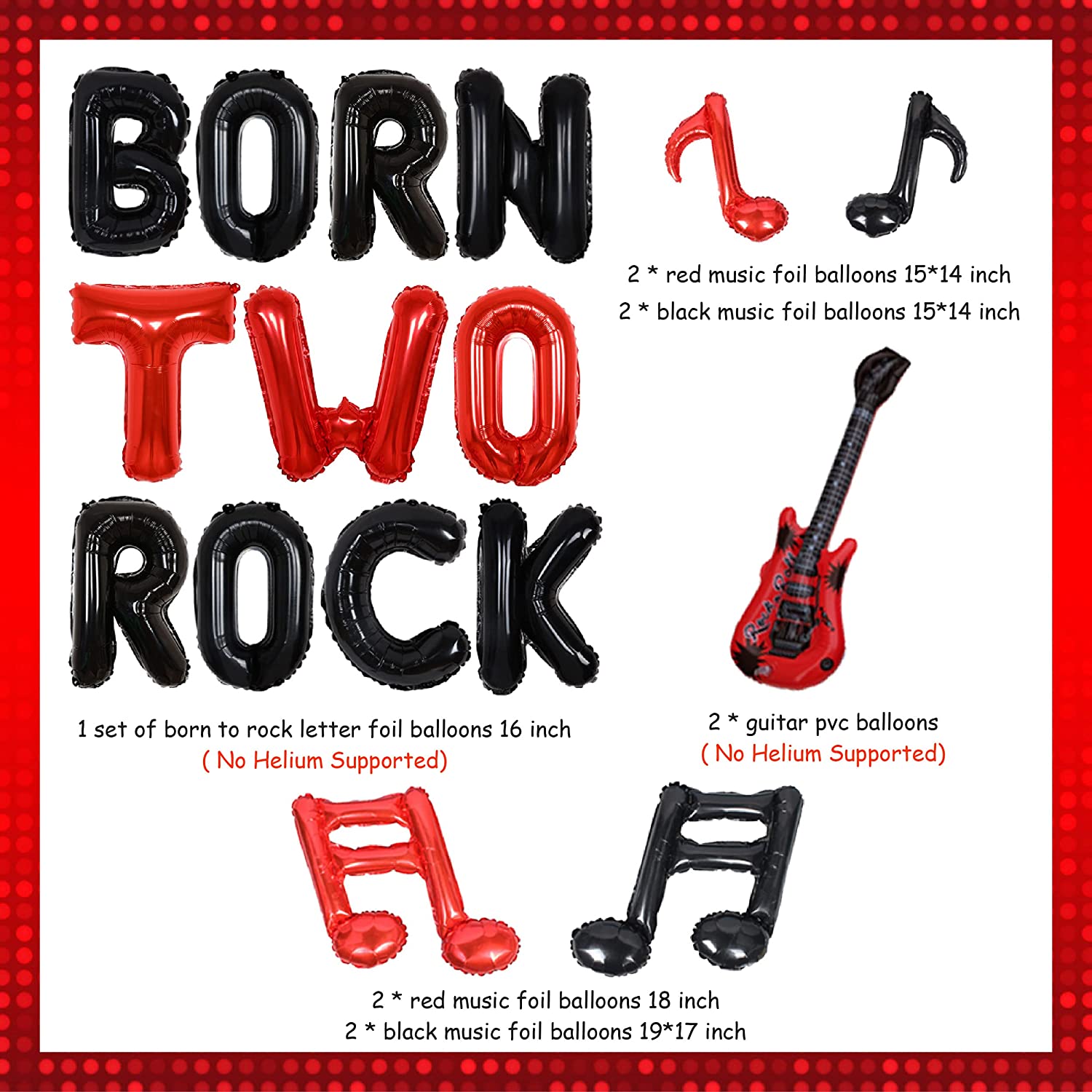 Rock Theme Party Supplies Music Sign Guitar Born Two Foil Balloon Set Kids nd Birthday Decorations 