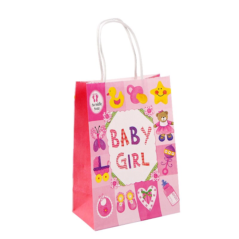 pcs Baby Shower Gifts Bag Pink Blue Handheld Paper Bags Candy Packaging Boy Girl Birthday Anniversary Party Supplies 