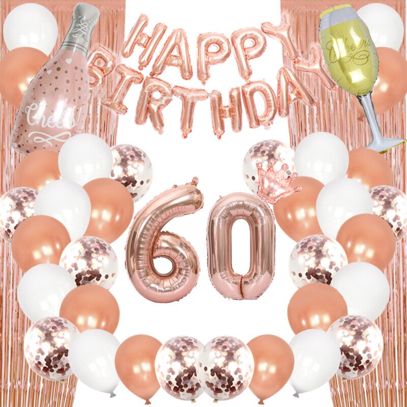 Rose Gold th Birthday Party Decoration Balloon Set Foil Confetti Banner Fringe Curtain 