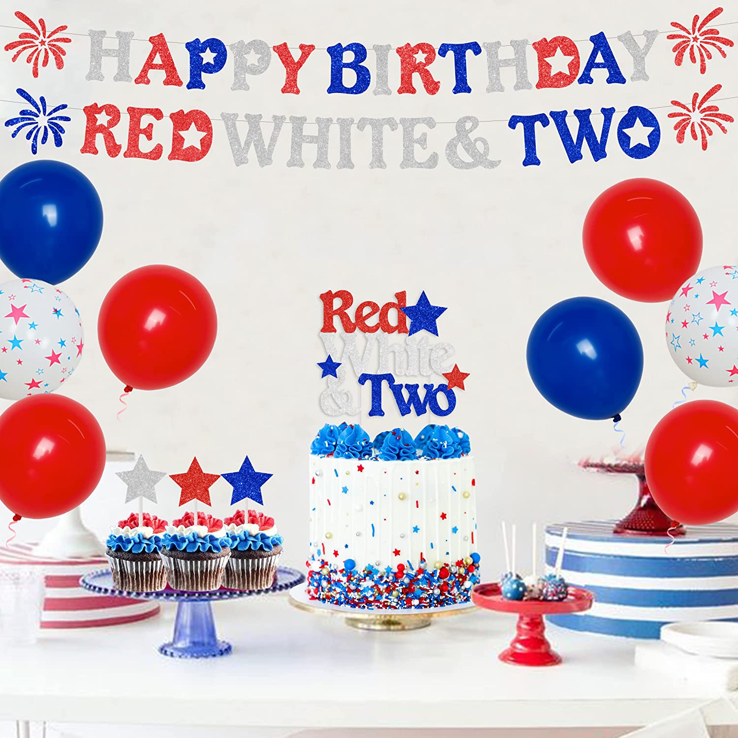 Little Firecracker 4th of July 2nd Birthday Party Decorations Balloons Banner for USA Independence Day Supplies PartyDecorHQ