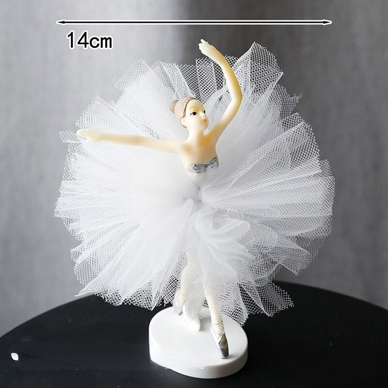 White Pink Ballet Girls Decoration Hook Ribbon Happy Birthday Cake Topper Wedding Bride Party Supplies Baking Decor Gifts 