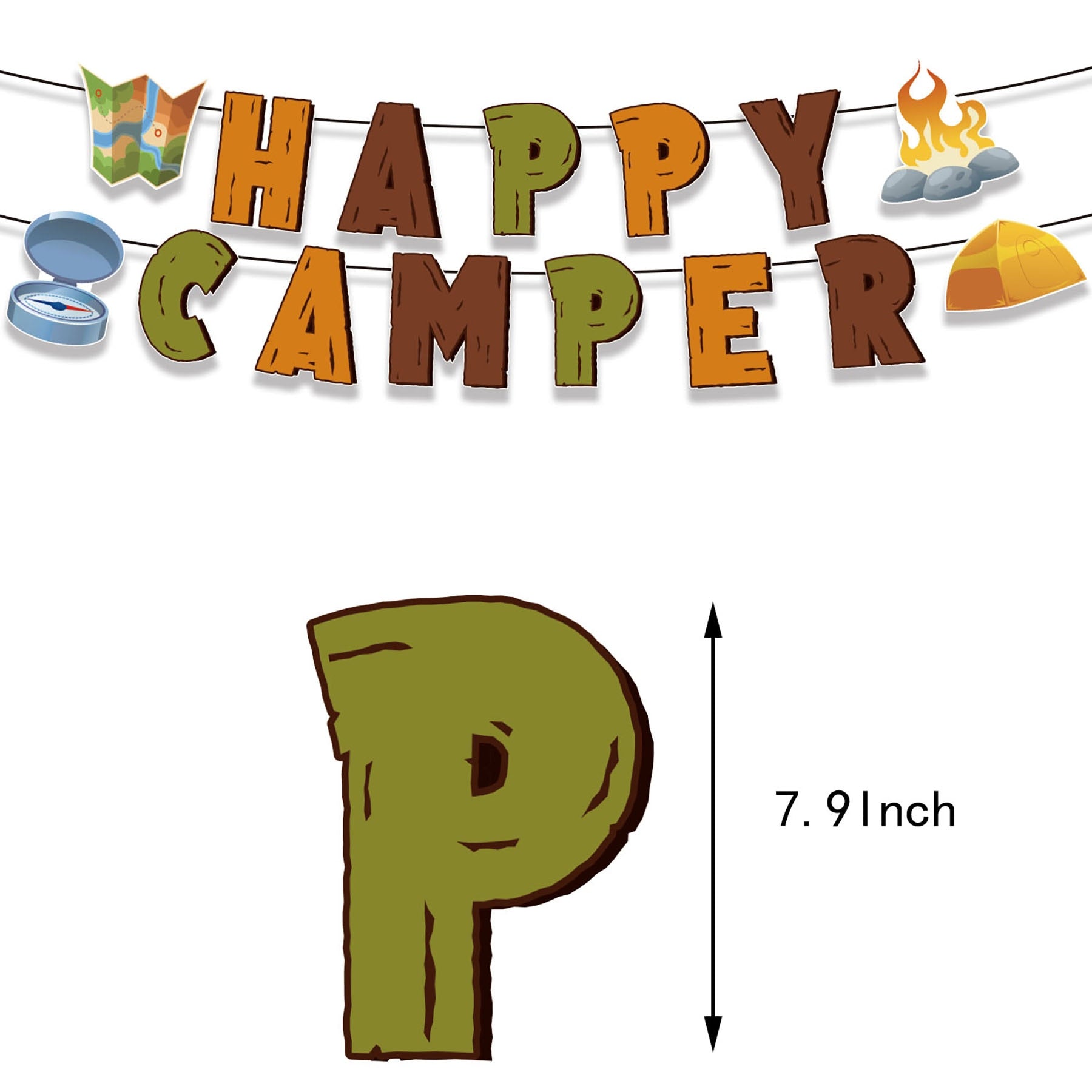 Happy Camper Theme Birthday Party Decoration Latex Balloons Set Letter Banner Cake Topper Camping Supplies 