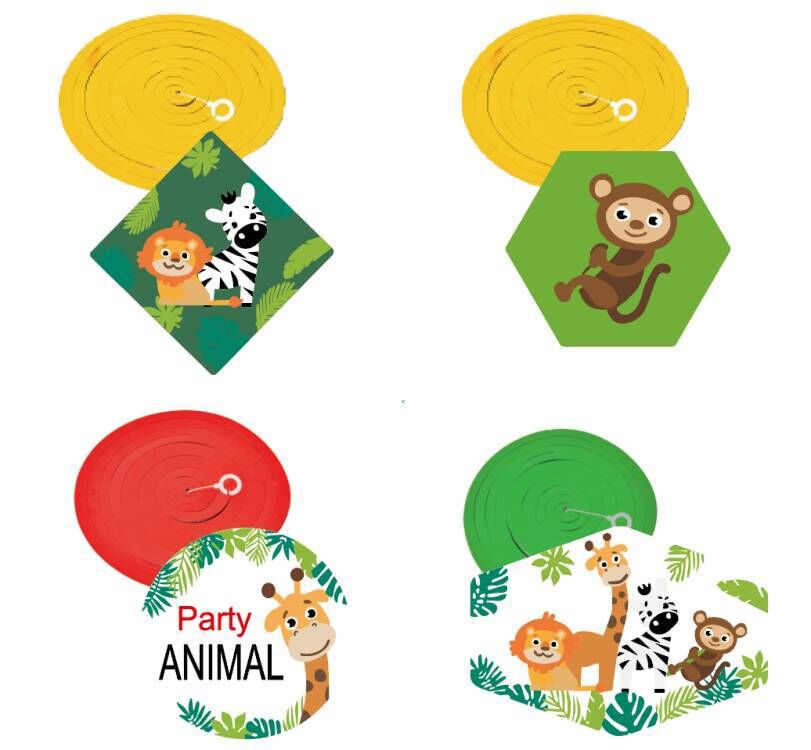 PVC Zoo Cartoon Animal Spiral Ornament Party Decoration Hanging Swirls Kids Birthday Classroom Home Pendant Supplies 