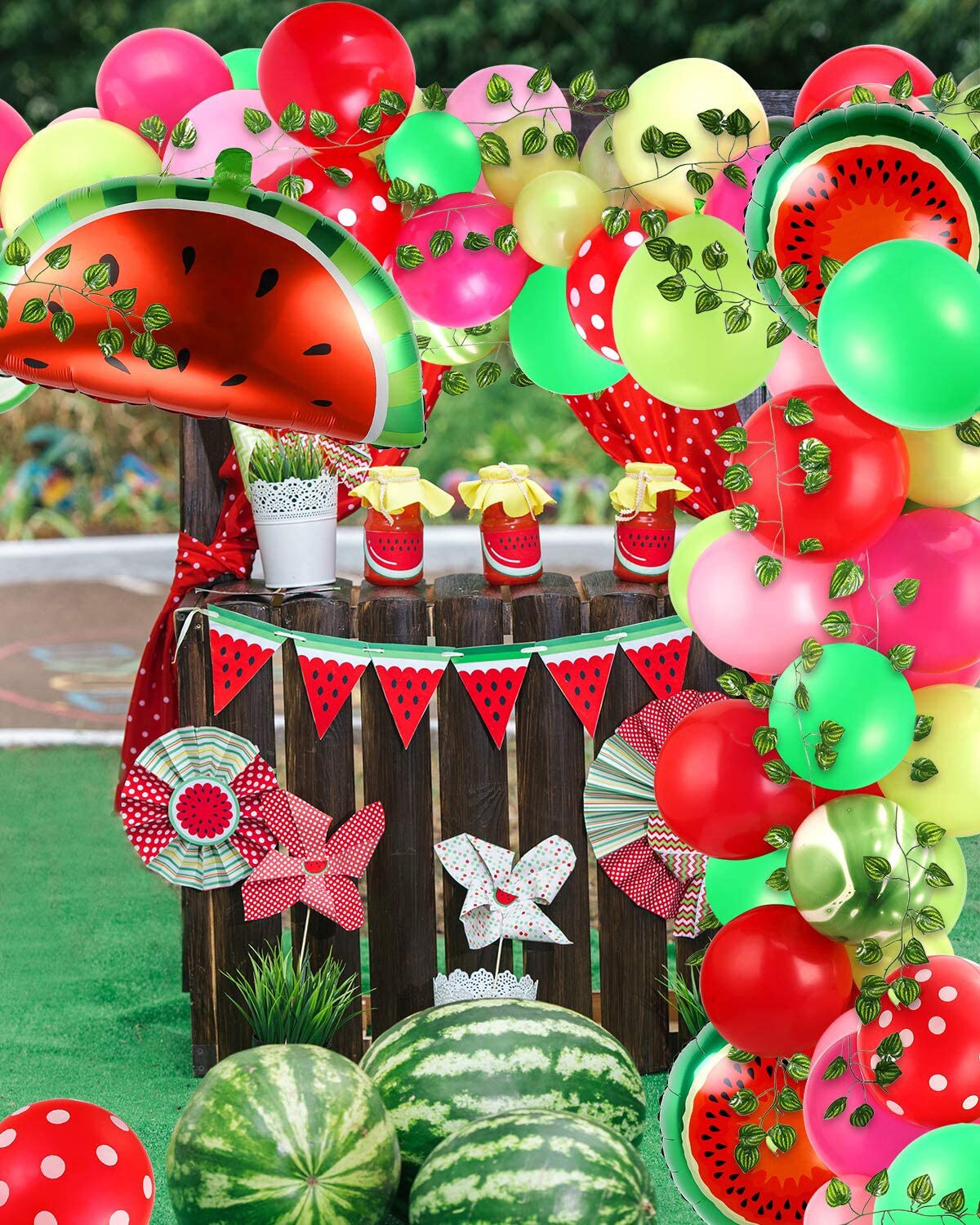 Summer Theme Green Red Dot Latex Balloon Garland Arch Kit Watermelon Foil Birthday Party Decoration Supplies Inflatable Decorations