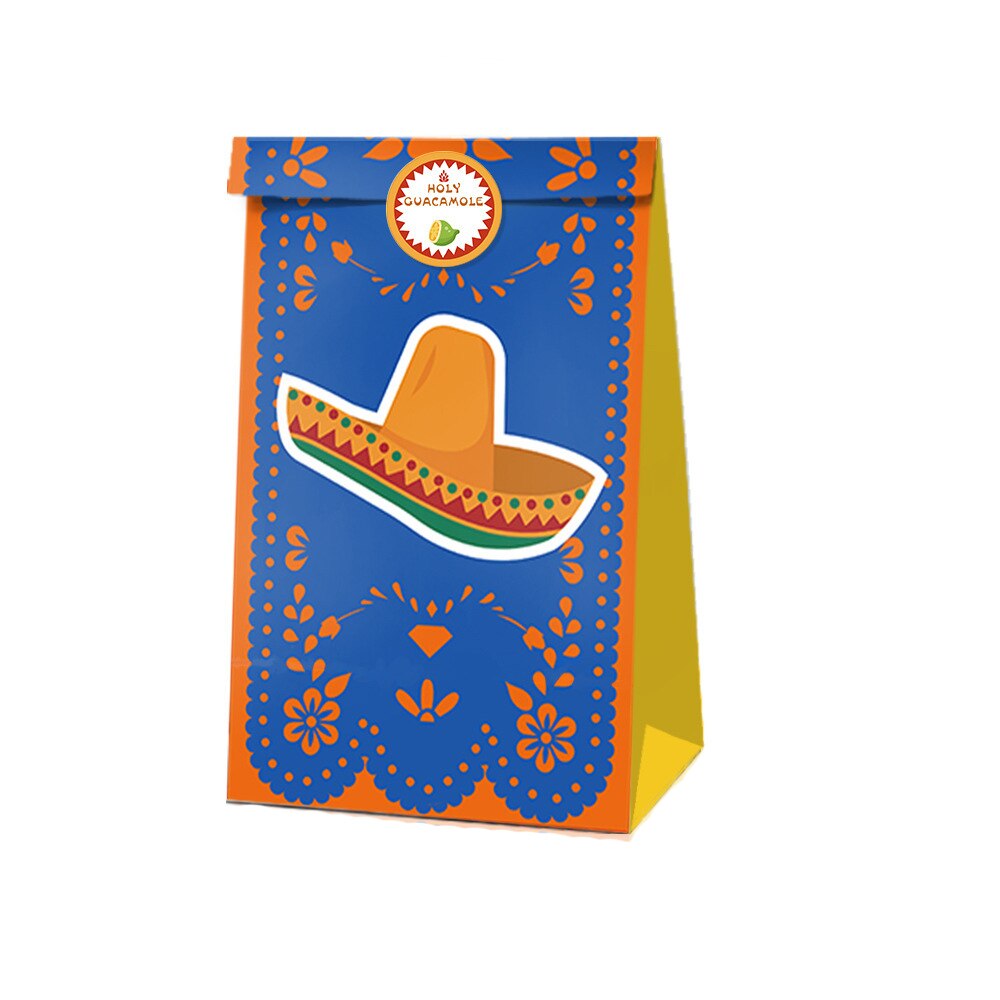 Mexico Carnival Theme Gift Candy Kraft Paper Bag Biscuit Dessert Packaging Box Cactus Sticker Festival Party Supplies 