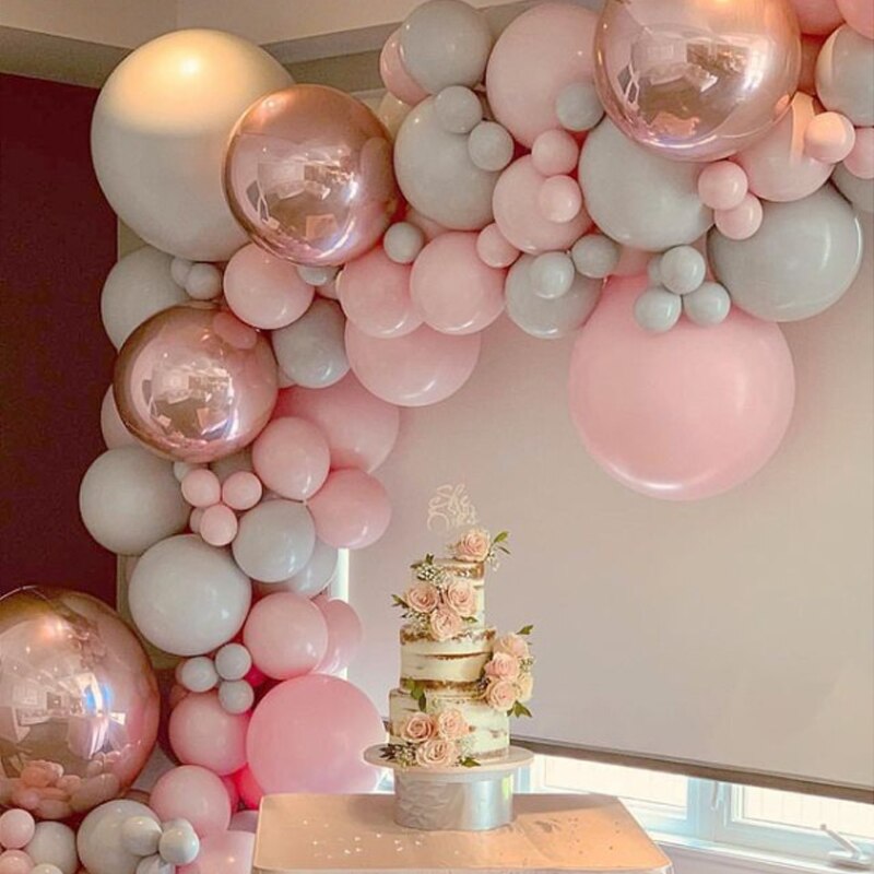 Balloons Arch Set Pink Grey Aluminum Film Balloon Garland Wedding Baby Baptism Shower Birthday Party Decoration Inflatable Decorations