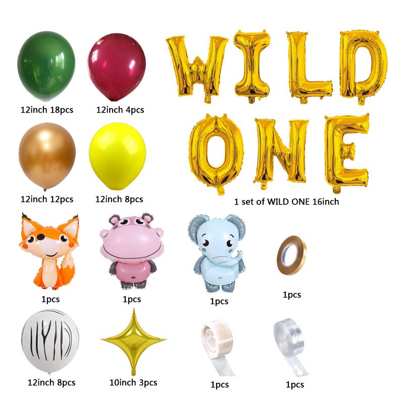 Jungle Animal Theme Party Supplies Balloon Set Wild One Fox Elephant Foil Kids st Birthday Decorations 