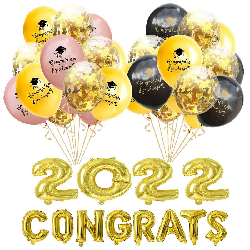 Congrats Graduation Balloons Gold Silver Black Latex Balloon Confetti Ballons Congratulation Grad Party Decoration Supplies 