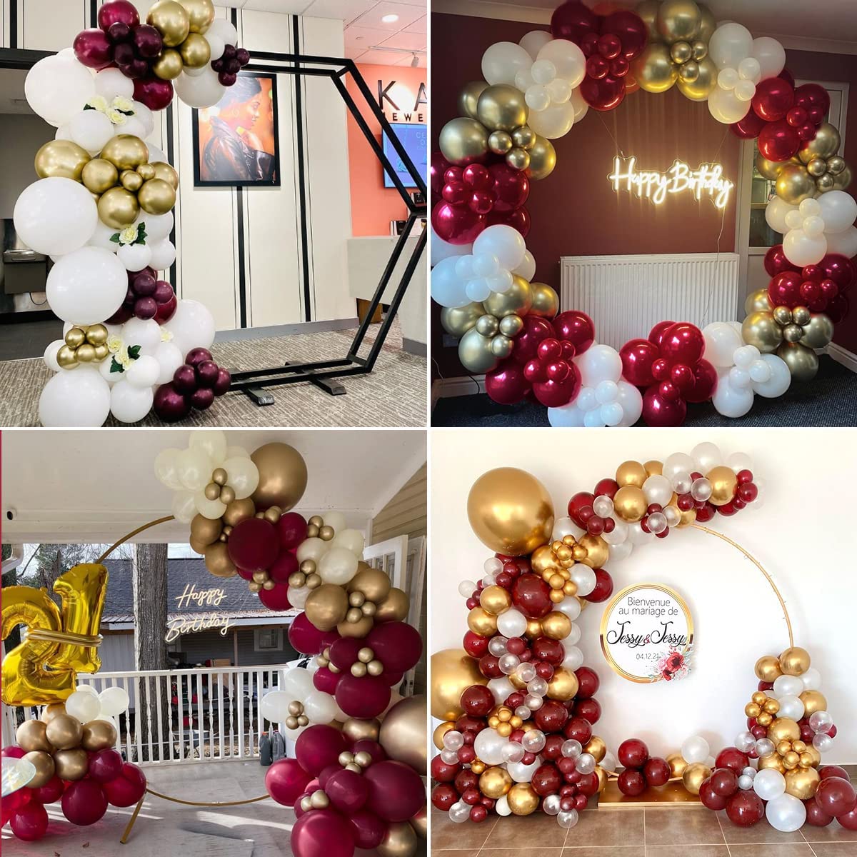 97pcs  Burgundy Balloon Garland Arch Kit Metallic Gold Skin Latex Balloons Valentines Day Wedding Decorations Girl Party PartyDecorHQ