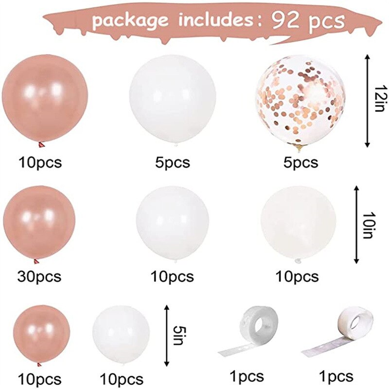 92pcs Rose Gold Balloons Garland Arch Kit for Wedding Birthday Party Decoration Baby Shower Anniversary Bachelorette Decor PartyDecorHQ