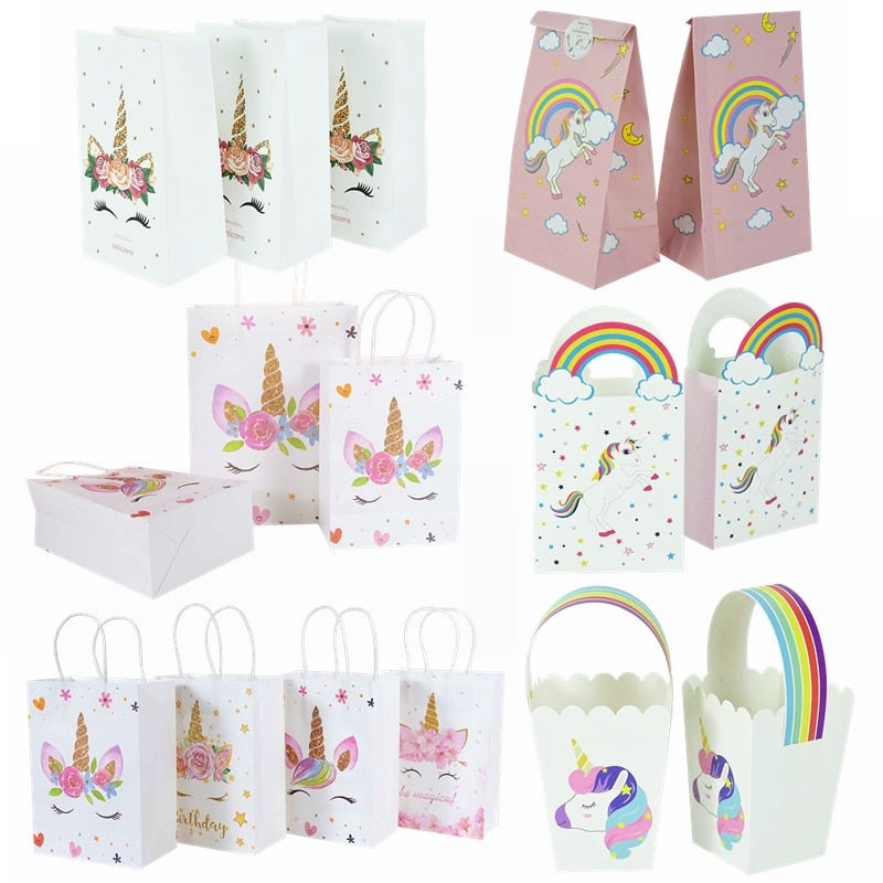 Unicorn Theme Party Paper Gift Bags Popcorn Cookie Candy Bag Box Kids Birthday Decoration Wedding Baby Shower Supplies 