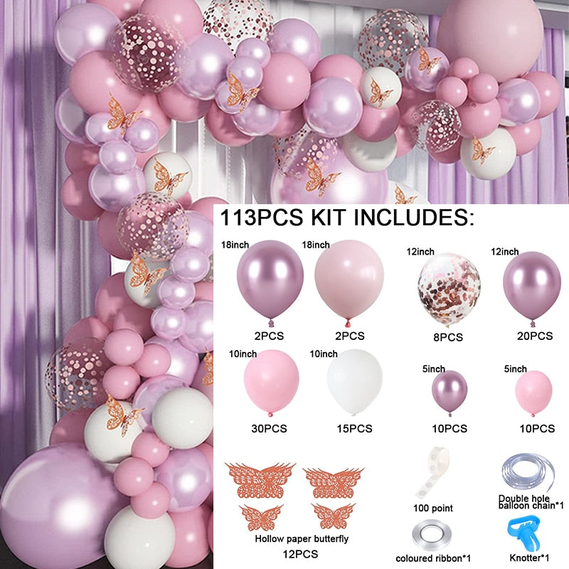 Purple Balloons Garland Arch Kit Light Purple White Gold Confetti Ballons Arch Chain For Girls Birthday Wedding Party Decor PartyDecorHQ