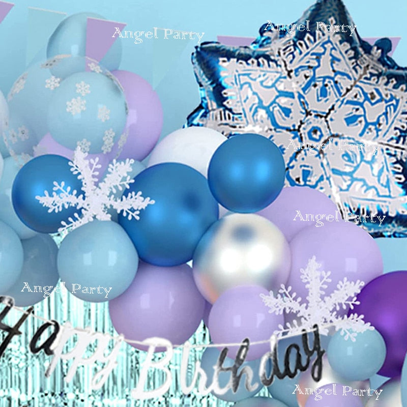 Frozen elsa Snowflakes Foil Balloons Garland Arch Happy Birthday Banner Baby Shower Baptism Party Globos Kids Toy Gifts Girls Inflatable Decorations