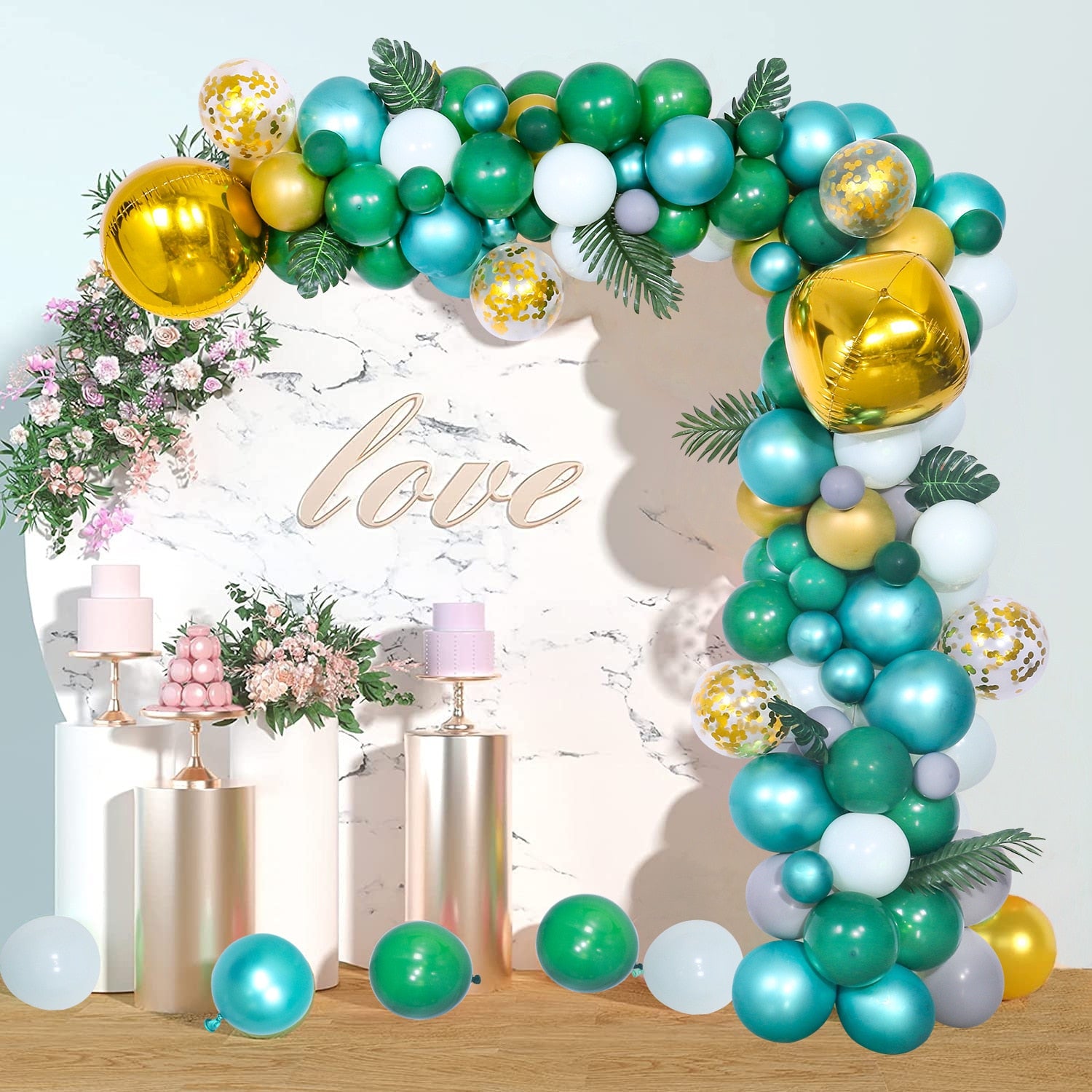 Green Balloon Garland Arch Kit Decoration Gold Foil Palm Leaves Baby Shower Weeding Birthday Party Supplies Inflatable Decorations