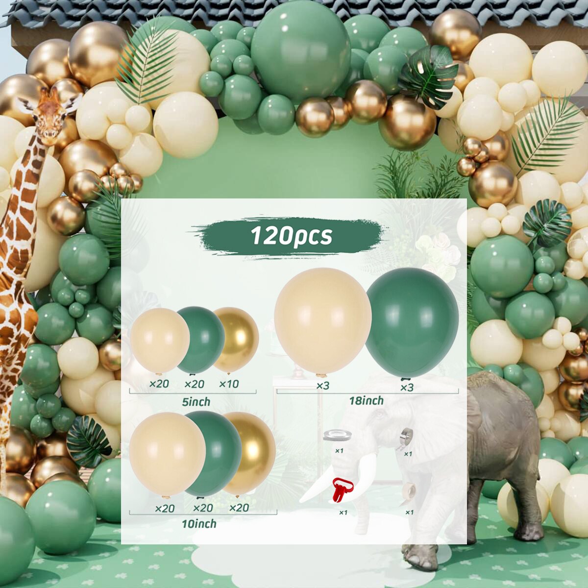 Macaron Green Balloon Garland Arch Kit Wedding Ballon Birthday Party Decor Kids Jungle Safari Theme Baby Shower Inflatable Decorations