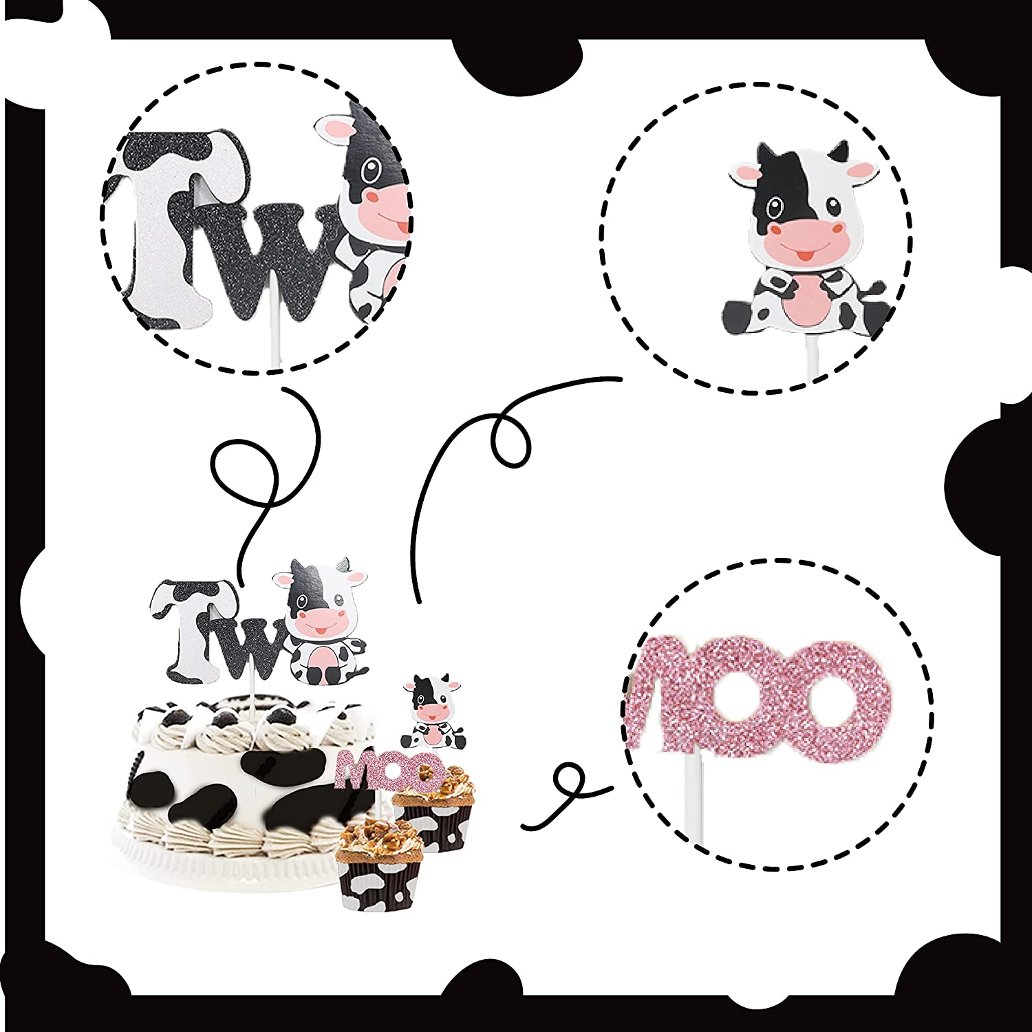 Cow Theme Party Decoration Cartoon Farm Animal Cupcake Toppers Boys Girls nd Birthday Supplies 