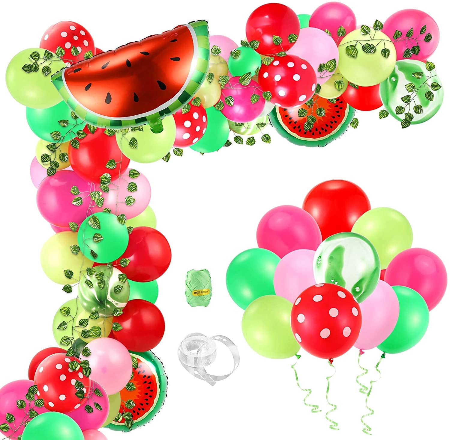 Summer Theme Green Red Dot Latex Balloon Garland Arch Kit Watermelon Foil Birthday Party Decoration Supplies Inflatable Decorations