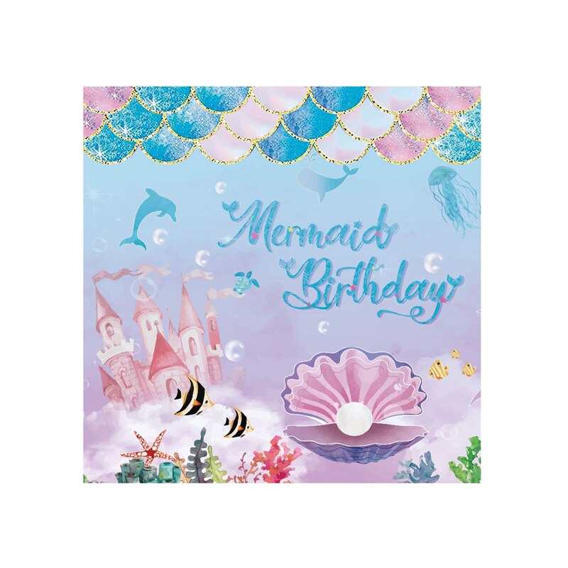 Mermaid Theme Disposable Tableware Happy Birthday Banner Paper Plate Cups Napkins Decoration Girl Party Decor 