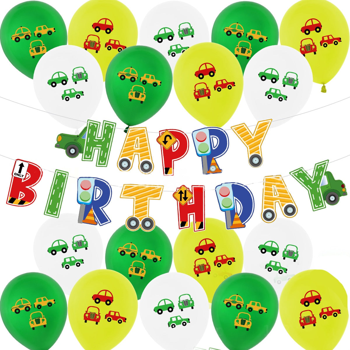 Car Theme Birthday Party Decoration Cartoon Balloon Set Banner Cake Topper Boys st nd rd Supplies 